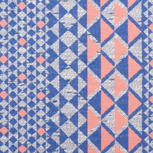 French Blue/Coral Geometric Blended Polyester Jacquard
