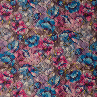 Fuchsia/Blue Digitally Printed Abstract Floral Quilted Polyester