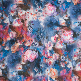 Blue/Pink Digitally Printed 'Floral Illusion' on a Stretch Quilted Polyester Knit