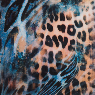 Blue/Orange Cheetah Printed Polyester Jersey