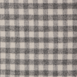 Gray/Off-White Checkered Brushed Wool Coating w/ Gray Fleece Backing