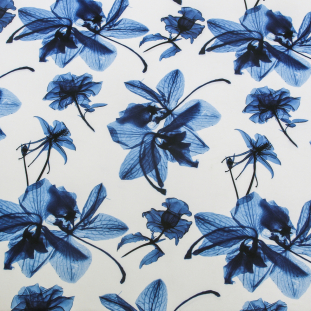 Blue/White X-Ray Floral Digitally Printed Stretch Neoprene/Scuba Knit