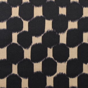 Black and Pampas Geometric Printed Cotton Canvas