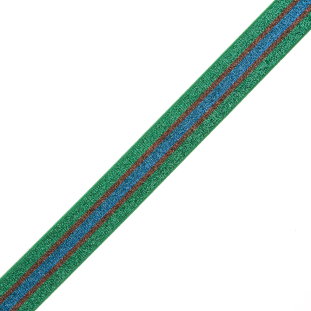 Metallic Blue Green and Brown Striped Elastic Trim - 1.625