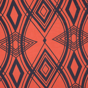 Orange/Blue Geometric Printed Polyester Chiffon