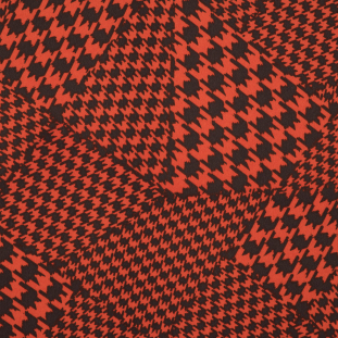 Orange/Brown Abstract Houndstooth Printed Polyester Woven
