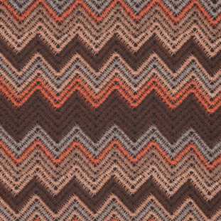 Brown/Orange/Beige Zig Zag Crochet Printed Polyester Chiffon