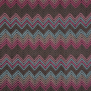 Pink/Blue/Gray Zig Zag Crochet Printed Polyester Chiffon