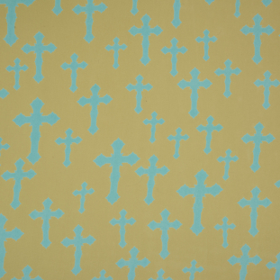 Palm Green/Pool Blue Cross Printed Polyester Chiffon