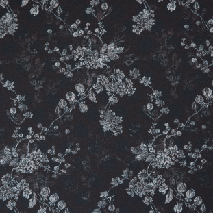 Black/Dark Teal Floral and Polka Dotted Stretch Polyester Crepe