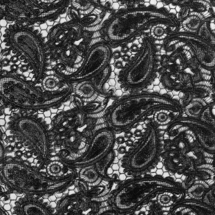 Black Paisley Corded Lace w/ Scalloped Edges