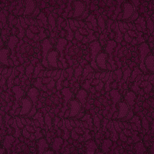 Black Corded Floral Lace on Boysenberry Ponte Backing