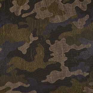Famous NYC Designer Green/Black Camouflage Crinkled Polyester Woven