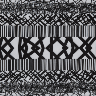 Black/White Abstract Stripes Digitally Printed Stretch Neoprene/Scuba Knit
