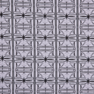 Black/Hushed Orchid Geometric Digitally Printed Stretch Neoprene/Scuba Knit