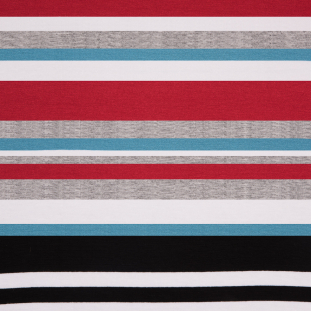 Bulgarian Red/Blue Barcode Striped Stretch Rayon Jersey Knit