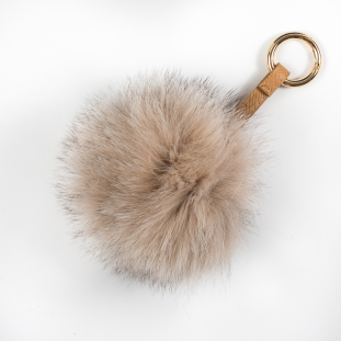 Beige Real Fox Fur Ball Key Chains - 6.5