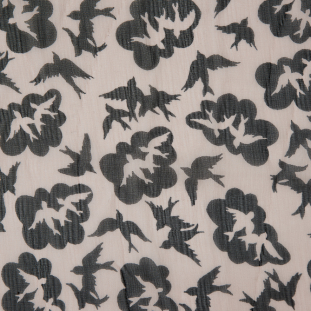 Famous Designer Beige/Black Turtledoves Printed on a Crinkled Silk Chiffon