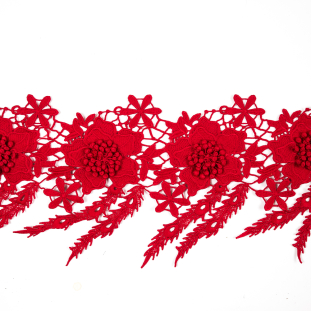 Red 3D Floral Guipure Lace Trim - 7