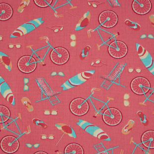Shell Pink/Blue Curacao Miami Themed Printed Cotton Poplin