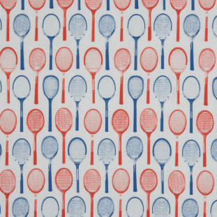 Red/White/Blue Tennis Racquet Printed Organic Cotton Shirting