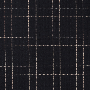 Black and Pale Metallic Gold Plaid Polyester Tweed