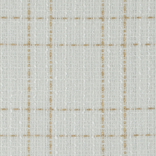 Ivory and Metallic Gold Plaid Polyester Tweed