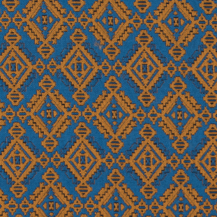 Mustard and Air Force Blue Geometric Brocade