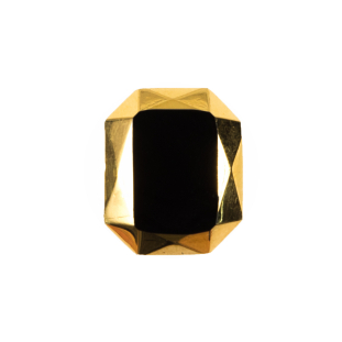 Black/Gold Glass Shank-Back Button - 36L/22mm