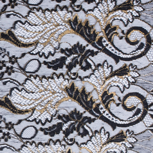 Narrow Black/Gold Metallic Re-embroidered Lace w/ Scalloped Eyelash Edges