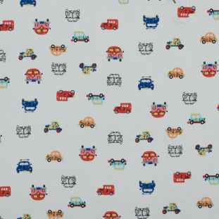 Cars Printed on an Off-White Polyester Crepe de Chine