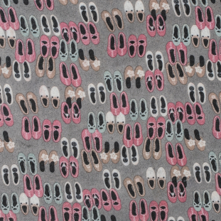 Shoes Printed on a Gray Polyester Chiffon