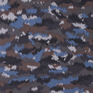 Blue/Brown Abstract Printed Polyester Chiffon