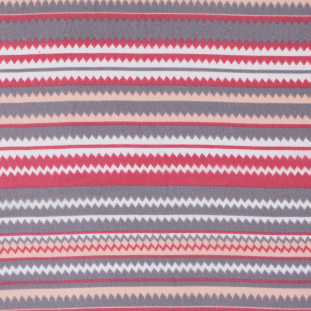 Red/Peach/Gray Striped Zig Zags Printed on a Polyester Chiffon