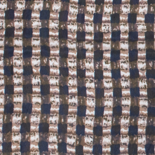 Brown/Olive/Navy Abstract Gingham Polyester Chiffon