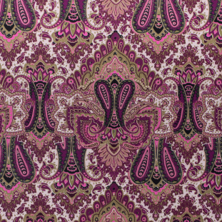 Purple/Pink/Green Paisley Printed Corded Cotton Sateen