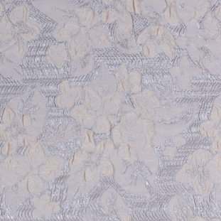 Metallic Silver and Ivory Floral Brocade