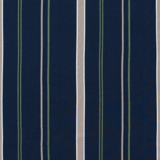 Navy/Beige/Green Striped Rayon Batiste