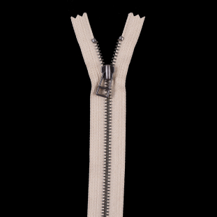 Beige Metal Zipper with Gunmetal Pull and Teeth - 8