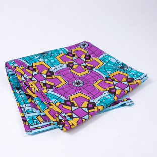 Turquoise and Purple Waxed Cotton African Print with Gold Metallic Glitter