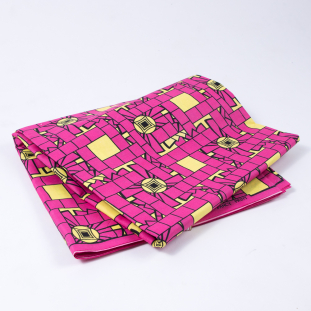 Magenta and Blazing Yellow Geometric Waxed Cotton African Print