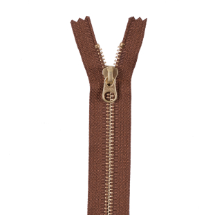 Toffee Brown Metal Zipper with Gold Pull and Teeth - 6