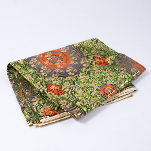 Green and Orange Waxed Cotton African Print with Gold Metallic Foil