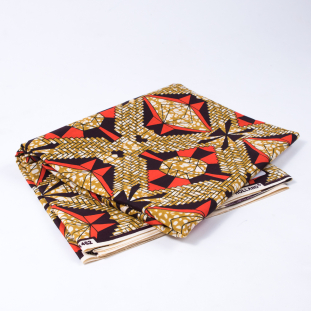Mandarin Red and Tinsel Geometric Waxed Cotton African Print