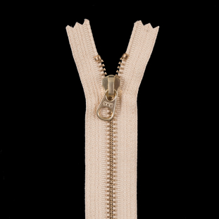 Warm Beige Metal Zipper with a Gold Pull and Teeth - 4.5