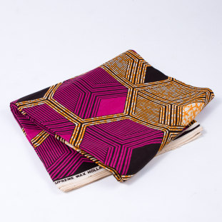 Orange and Pink Geometric Waxed Cotton African Print