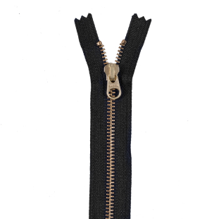 Navy Metal Zipper with Gold Pull and Teeth - 6