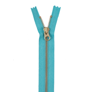 Jade Blue Metal Zipper with Gold Pull and Teeth - 8