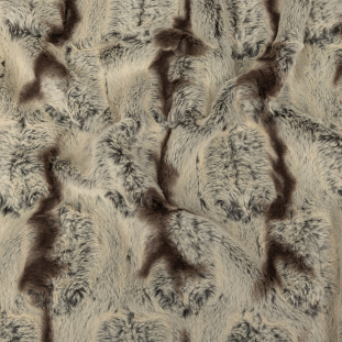 Ivory and Brown Silky Embossed Stretch Faux Fur