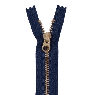Indigo Metal Zipper with a Gold Pull and Teeth - 4.5